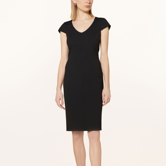Nwot Kasper Solid Black Cap Sleeve Textured Sheath Dress